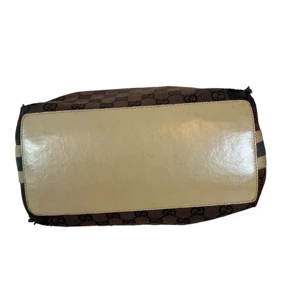 Authentic Gucci Tote Bag Brown Canvas Used GG Handbag Vintage - Picture 6 of 14